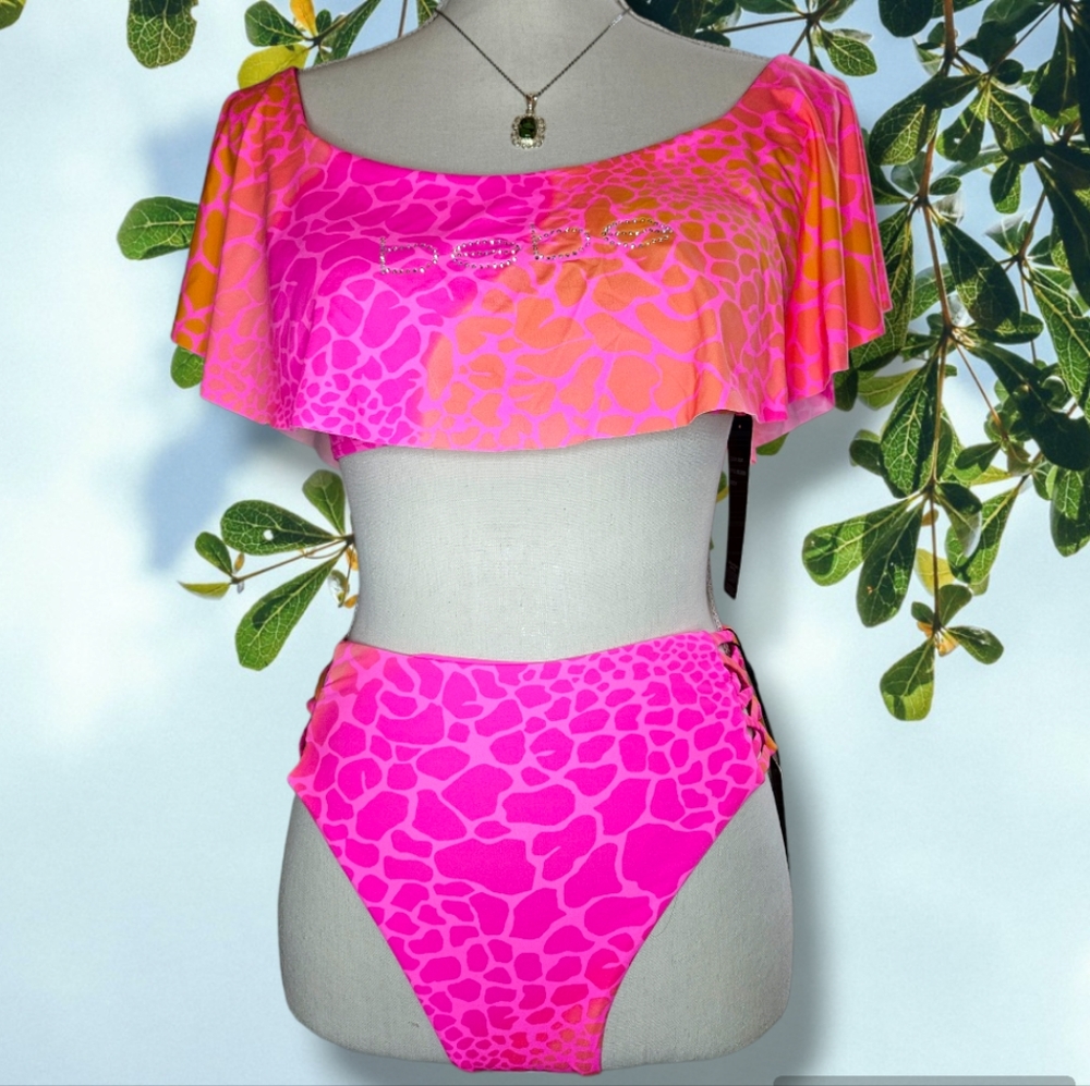NWT Bebe Pink & Orange Animal Print 2 piece Bikini
